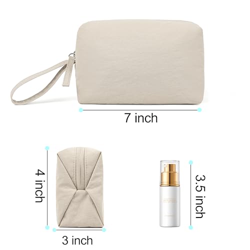 Mini Waterproof Makeup Bag with Multiple Pockets - Lightweight Toiletry Organizer, Clutch & Travel Case (Beige)