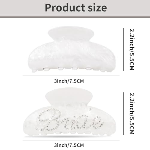 DUOJINSANXI White 2-Pack Bridal Claw Hair Clips Rhinestone Logo for Wedding & Party