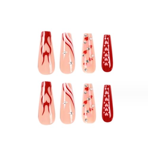 Hkanlre Long Fake Nails Tips 24P Full Cover Heart Design for Women