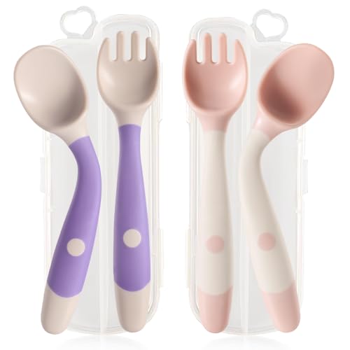 Bendable Toddler Flatware Set with Travel Case - Pink & Purple
