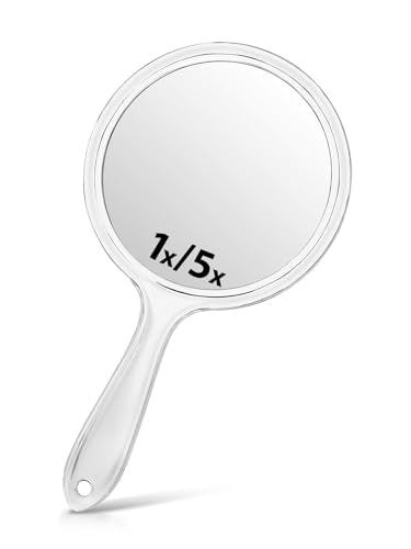 Macaki 8.3-Inch Hand Mirror with 5X Magnification, Transparent White