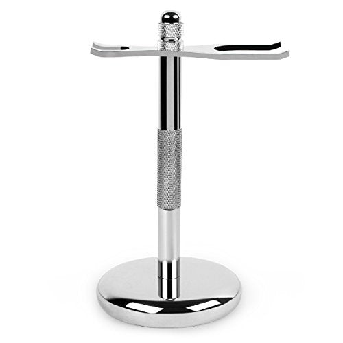 QSHAVE Deluxe Silver Chrome Razor & Brush Stand Holder - Anti-Slip, Fits Most Tools
