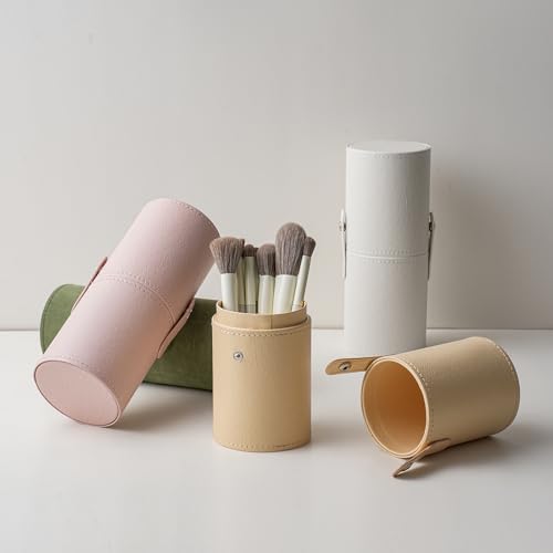 Light Pink Portable Makeup Brush Holder - Waterproof PU Leather Case