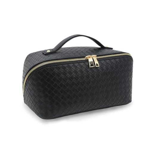 JINYIBAGS Black Large Travel Makeup Bag with Waterproof PU Leather & Double Zipper - Organizer for Women