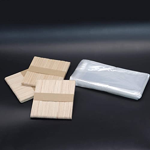200 Wooden Popsicle Sticks & Clear Bags for DIY Ice Cream Making