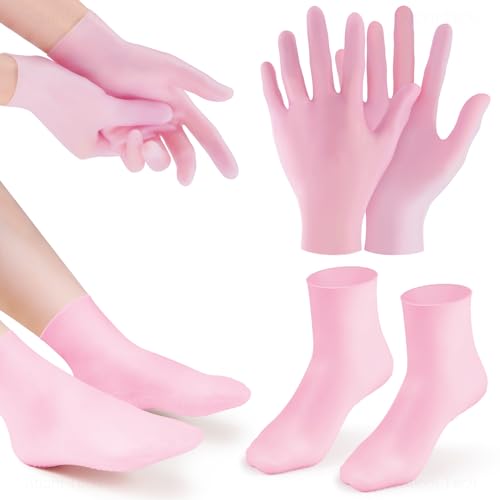 Pink Silicone Moisturizing Socks & Gloves Set for Dry Skin Hydration - Aphlos