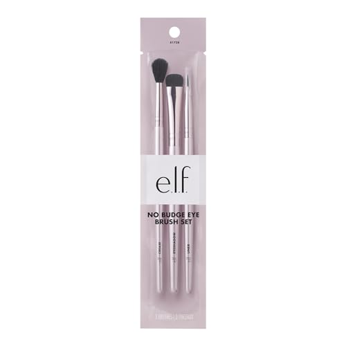 e.l.f. No Budge Eyeshadow Brush Set - 3-Piece Vegan Makeup Brushes for Applying & Blending