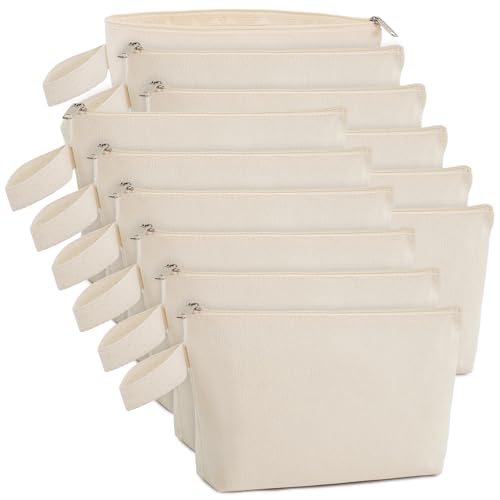 Zpecox Makeup Bag - Beige Canvas Zipper Pouch, 10.24" x 5.5" x 2.1" - Pack of 12