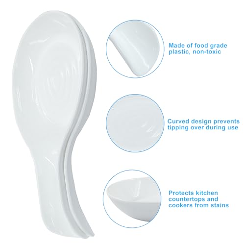 Cionyce White Plastic Spoon Rest Set - 4 Pack Kitchen Utensil Holder