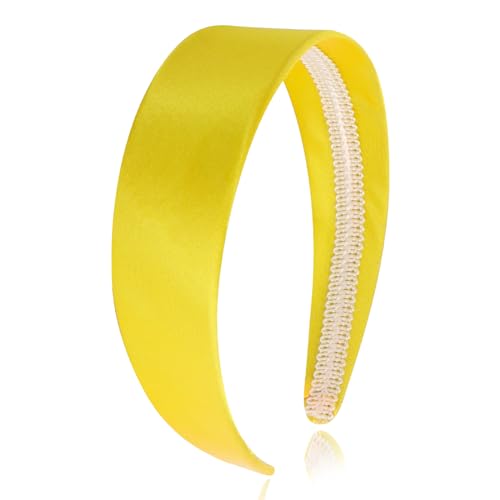 Wecoe Yellow Satin Headband 1.6 Inch Wide Non-Slip Hair Accessory for Women & Girls