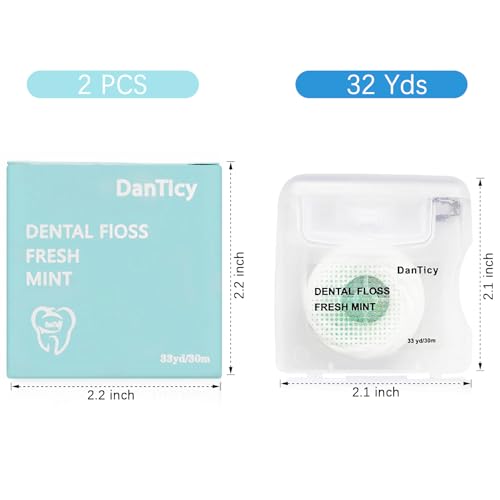 DanTicy 2 Pack Expanding Coconut Oil Mint Dental Floss for Wide Spaces, Implants & Braces