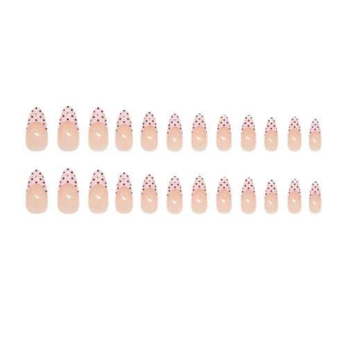 Nude Pink French Tip Polka Dot Press-On Nails - Medium Almond