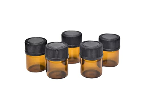 AFMNQZ 1ML Amber Glass Bottles with Orifice Reducer Cap – Pack of 50 for Essential Oils, Perfume, Samples