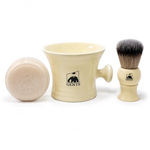 GENTS Heavy Duty Ceramic Shaving Set ? Classic Grooming and Beard Shaving Kit for Men, Ceramic Shave Mug, 3 oz Natural Shaving Soap and Shaving Brush