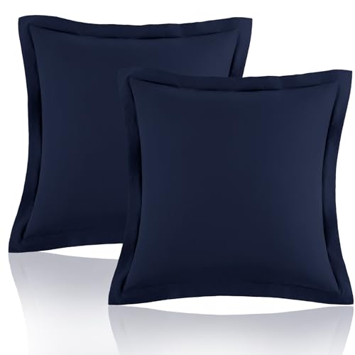 Navy Blue Euro Sham Covers Set of 2 | 26x26 Inch Microfiber