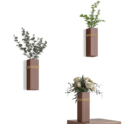 Wall Mount Wooden Vase Set - Modern Rustic Planter for Decor