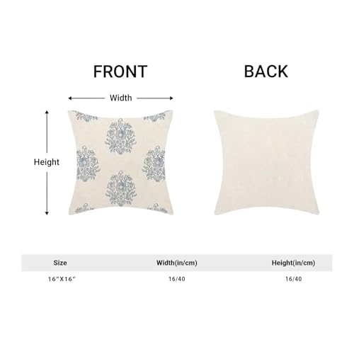 Light Blue Floral Pillow Covers 16x16 Inch Set of 2 - Linen