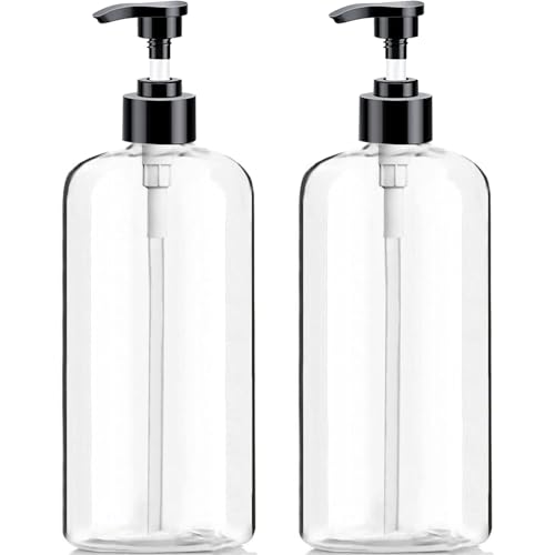 Vioetry 32oz Refillable Pump Bottles - BPA-Free Clear Plastic Dispenser (2 Pack)