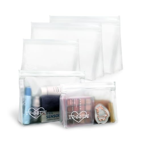 TT·SSTIE 5 Pack Clear Toiletry Bags, TSA 3-1-1 Quart Size PEVA Leakproof Travel Set (2 Small, 3 Large)