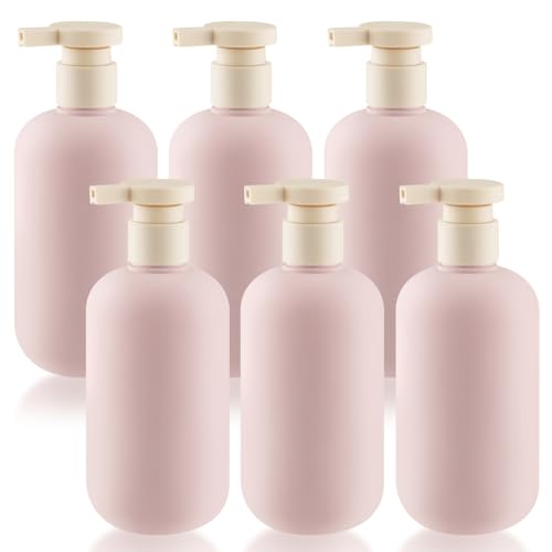 6-Pack 10 oz Refillable Pink Plastic Pump Bottles for Travel and Bathroom