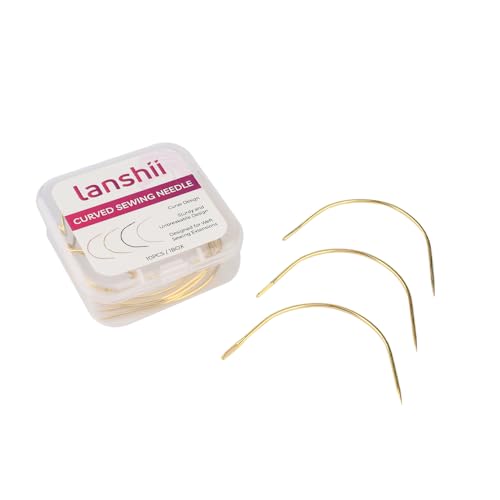Lanshii 10Pcs Gold Curved Needles for Wig Making & Hair Extensions