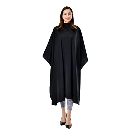 COGANA Extra Large 64x56 Inch Water-Resistant Nylon Barber Cape with Adjustable Hooks, Black - 1 Pack
