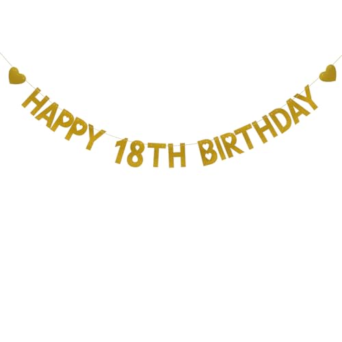 Happy 18th Birthday Banner - Pre-Strung Gold Glitter Garland