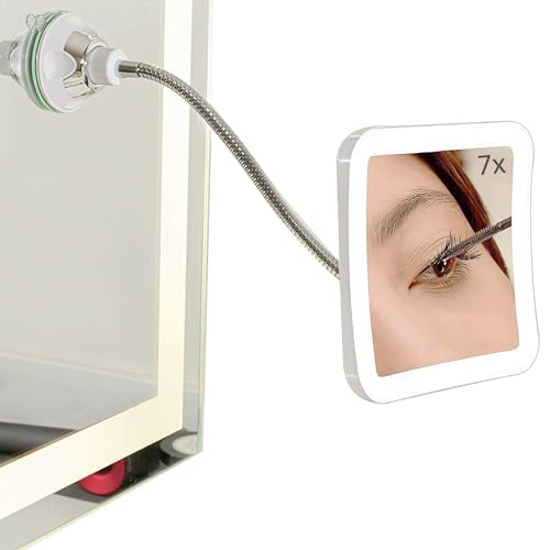 Makeup Mirror with LED Lights | 7X Magnification, Portable Cordless Design, Suction Cup & Flexible Gooseneck