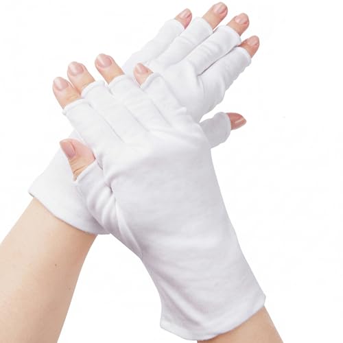 CHELIZIHI Fingerless Cotton Moisturizing Gloves for Dry Hands, 4 Pairs