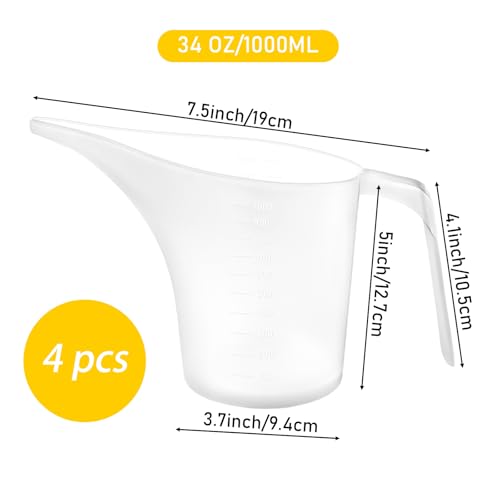 4-Pack 1000ml Measuring Funnel Pitchers - Long Spout Plastic Cups