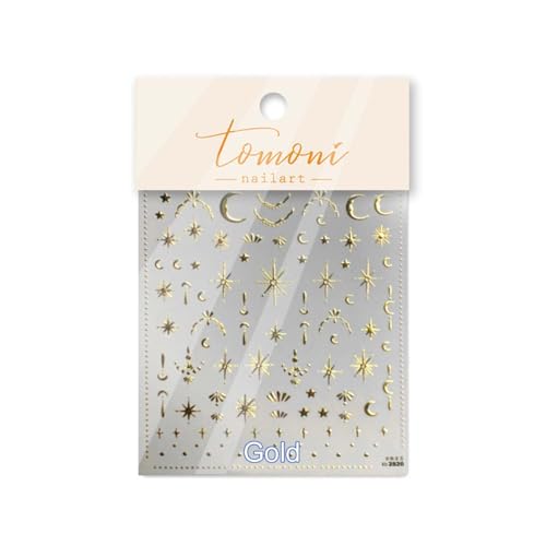 Gold Moon Star 3D Nail Art Stickers - Self-Adhesive Decals