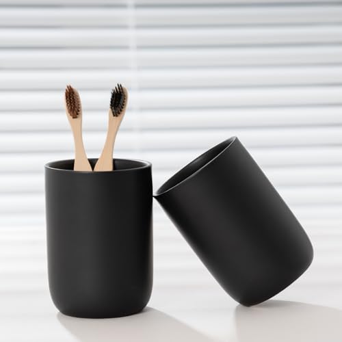 Matte Black Ceramic Toothbrush Cup Holder - Bathroom Organizer