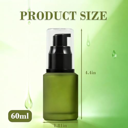 Elandy 60ml Green Glass Lotion Pump Bottle - Refillable Travel Container