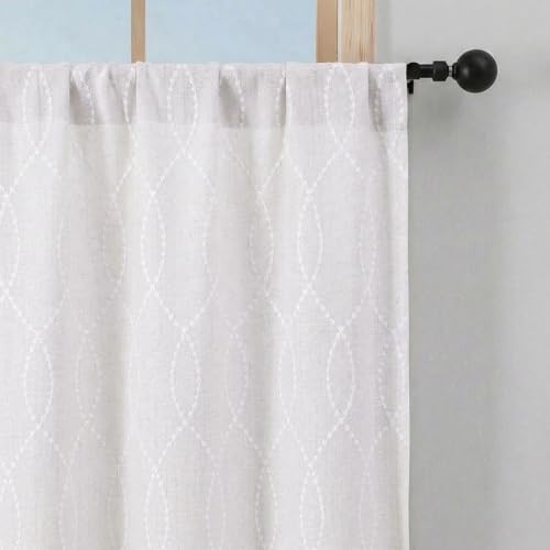 Chyhomenyc 24-Inch Faux Linen Cafe Curtains - 2 Panels, 3D Wave Line Design