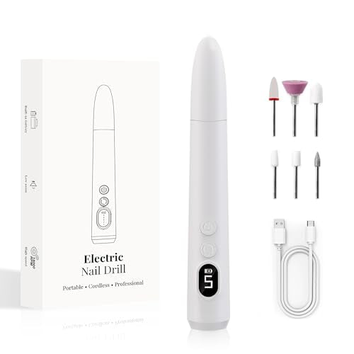 BELRIGO Cordless Rechargeable Nail Drill with LED Light - White