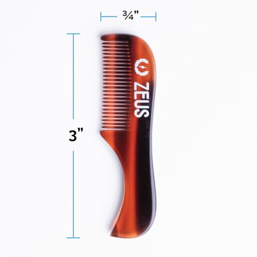 ZEUS Tortoiseshell Handmade Mustache Comb Pack of 3 - Portable & Fine-Tooth