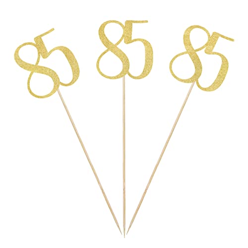 Gold Glitter 85th Birthday Centerpiece Sticks - 12-Pack Table Toppers