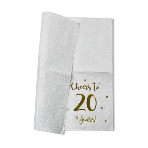 Cheers to 20 Years Cocktail Napkins - 50-Pack 3-Ply White Napkins