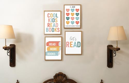 Let's Read Wall Art Prints Set for Kids Reading Nook - 8x10 Unframed