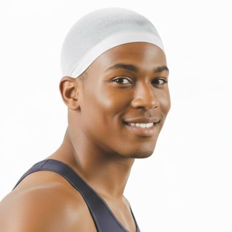 Titan Ultra-Stretch Wave Cap for Men - 2-Pack White Nylon, Breathable Comfort Fit & Secure Hold