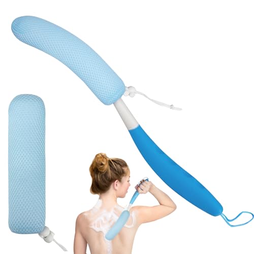 Leetye Mei Blue 15.35" Long Handle Shower Back Scrubber with Replaceable Mesh Head