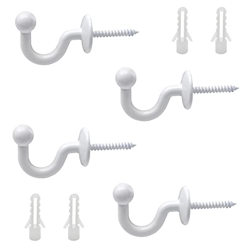 Rierdge 4 Pcs White Curtain Tiebacks - Wall-Mounted Drapes Holdbacks
