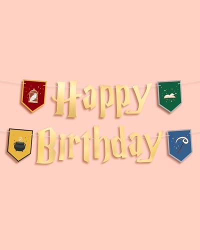 Wizard Themed Happy Birthday Banner with Gold Foil | 6.5ft