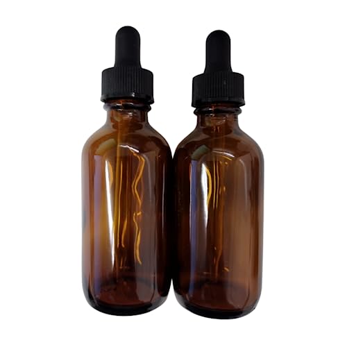 2 oz Amber Glass Bottles with Eye Droppers - Set of 2 for Essential Oils & Perfumes