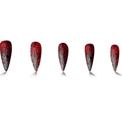 Halloween Press On Nails - Stiletto Almond, 24Pcs 3D Designs