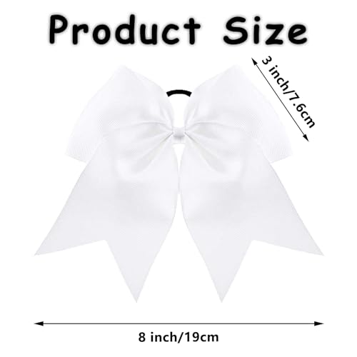 2pcs Cheer Bows for Cheerleaders Elastic Hair Bows - White, 8" Each by Shemboli