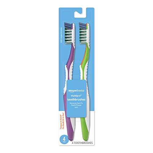 Amazon Basics MultiPro Soft Toothbrushes with Angled Bristles - 4 Count