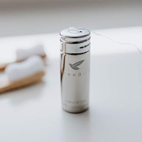 TreeBird Pure Silk Dental Floss Kit - Refillable Stainless Steel Dispenser with Mint Floss