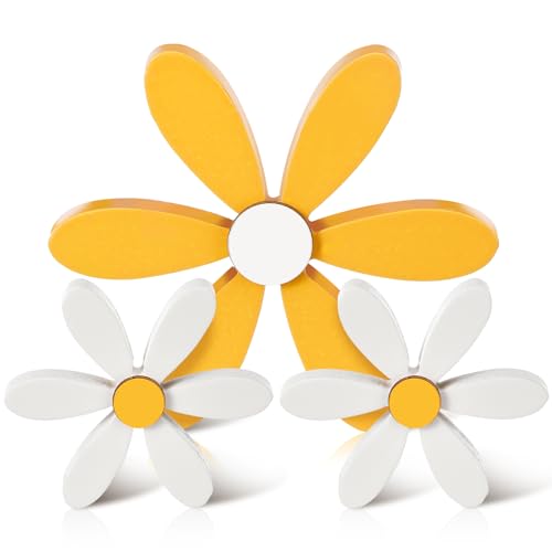 Summer Daisy Decor Wooden Flowers - 3pcs Table Centerpieces
