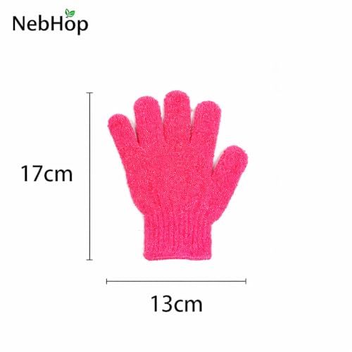 Double-Layer Exfoliating Gloves for Body Scrub - Red Pink, 4 Pcs
